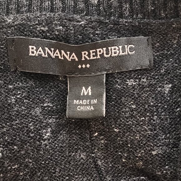 Banana Republic Grey Black White Flecks Center Seam Cotton Poly LS Sweater Sz M - Picture 15 of 16